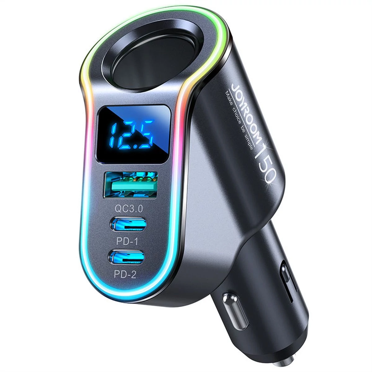 Kép 2/11 - Joyroom autós töltő 4-in-1, Bluetooth Fm Transmitter C+C+U+szivargyújtó, PD 150W, fekete (JR-CL21)