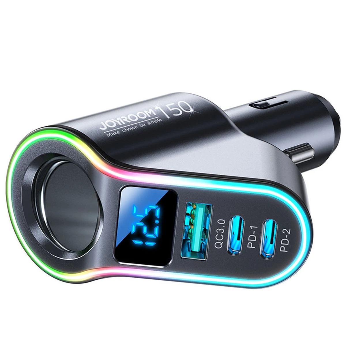 Kép 4/11 - Joyroom autós töltő 4-in-1, Bluetooth Fm Transmitter C+C+U+szivargyújtó, PD 150W, fekete (JR-CL21)