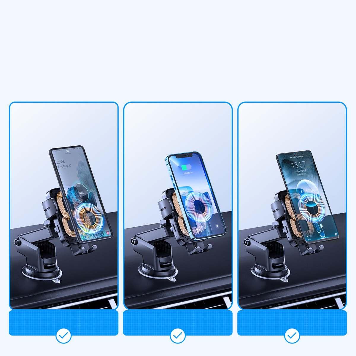 Kép 5/6 - Joyroom autós telefontartó / vezeték nélküli töltő műszerfalra Dual-Coil, 4.5 - 6.8 inch, 15W, fekete (JR-ZS246-DASH)