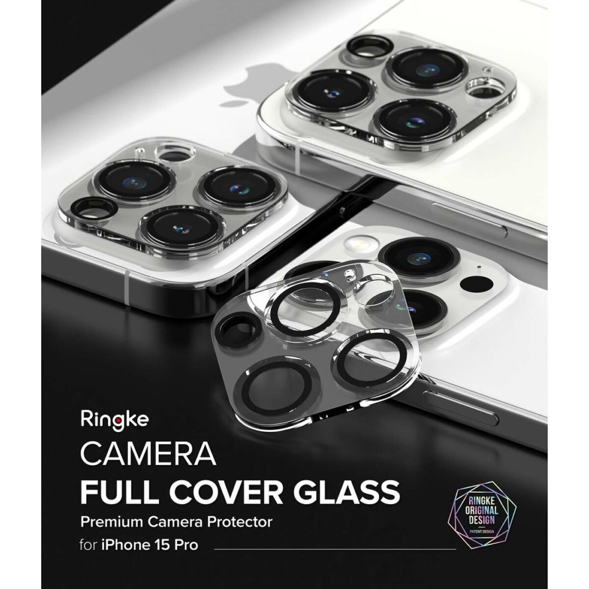 Kép 5/15 - Ringke iPhone 15 Pro Camera Styling kamera sziget védő edzett üveg (2db), átlátszó