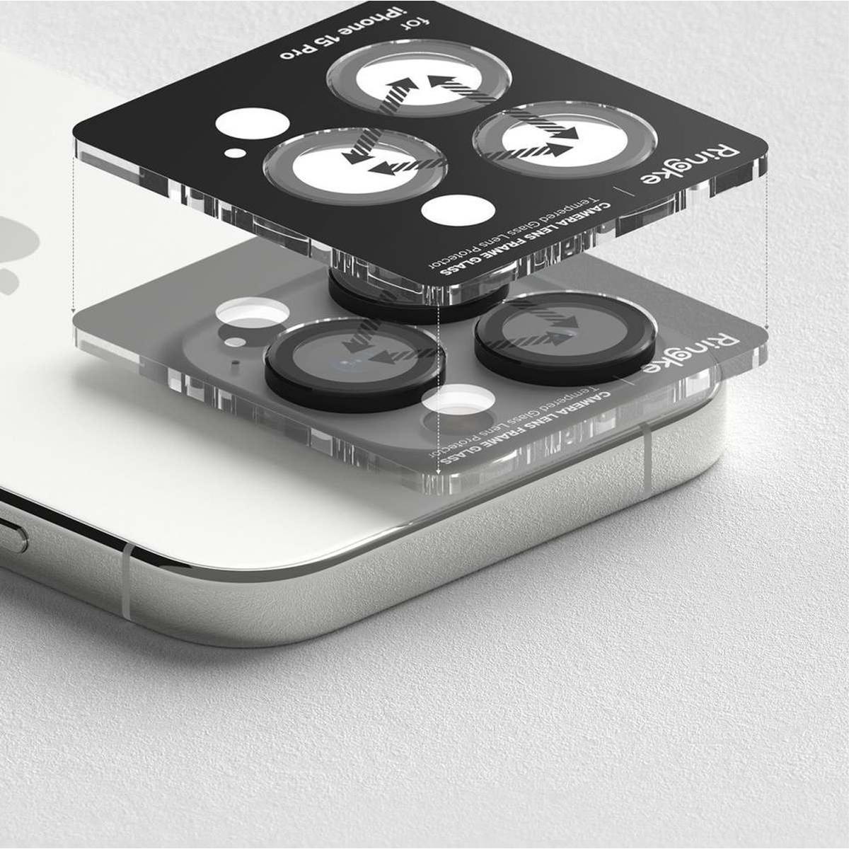 Kép 9/11 - Ringke iPhone 15 Pro Max kamera lencse védő, aluminium ötvözet, átlátszó/fekete