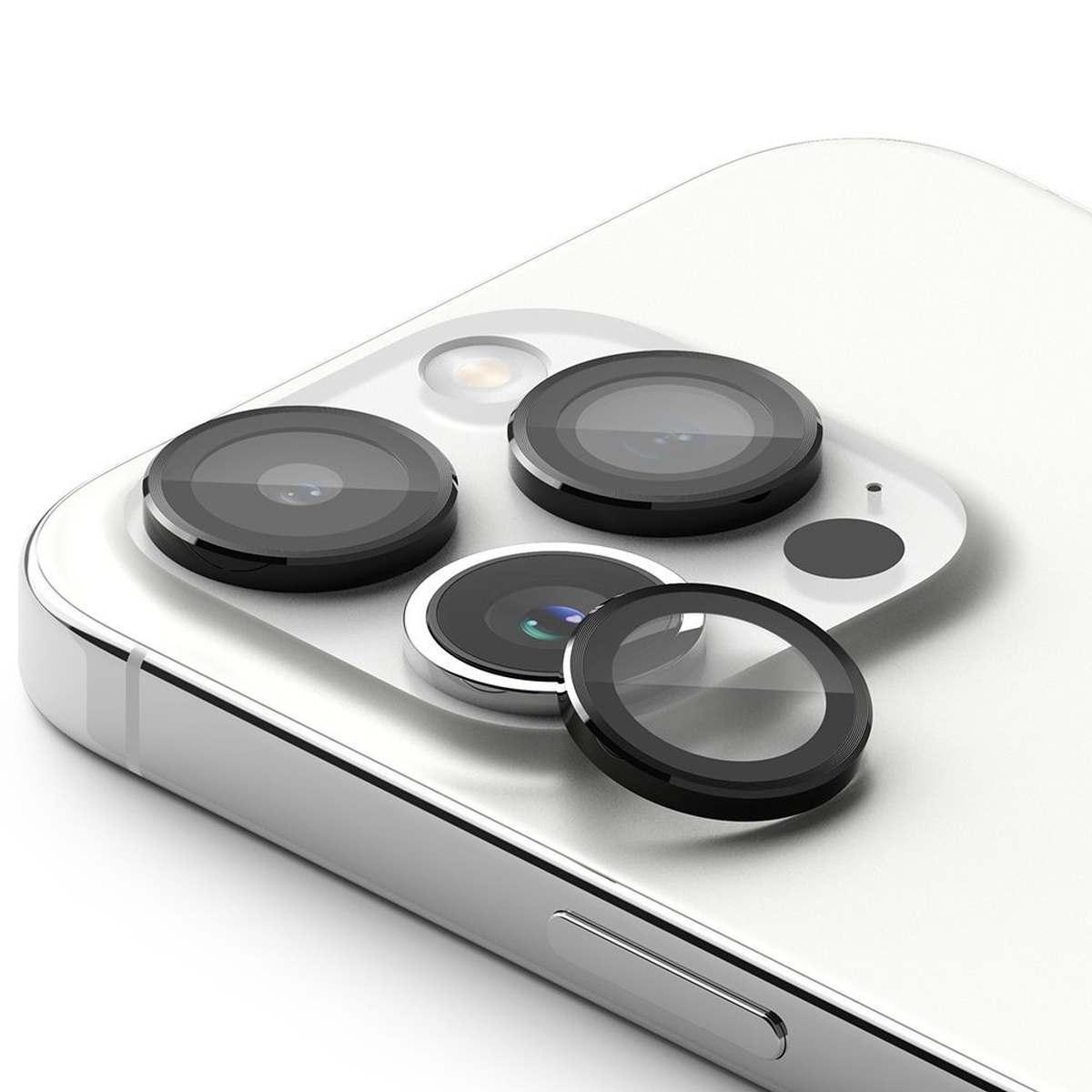 Kép 2/11 - Ringke iPhone 15 Pro kamera lencse védő, aluminium ötvözet, átlátszó/fekete