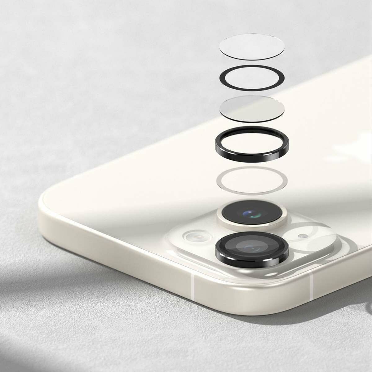Kép 4/11 - Ringke iPhone 15 / 15 Plus kamera lencse védő, aluminium ötvözet, átlátszó/fekete