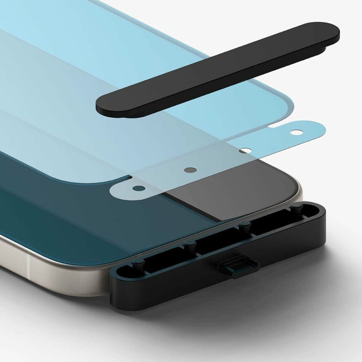 Kép 8/10 - Ringke iPhone 15 Premium edzett kijelzővédő 9H üvegfólia felhelyezési sablonnal