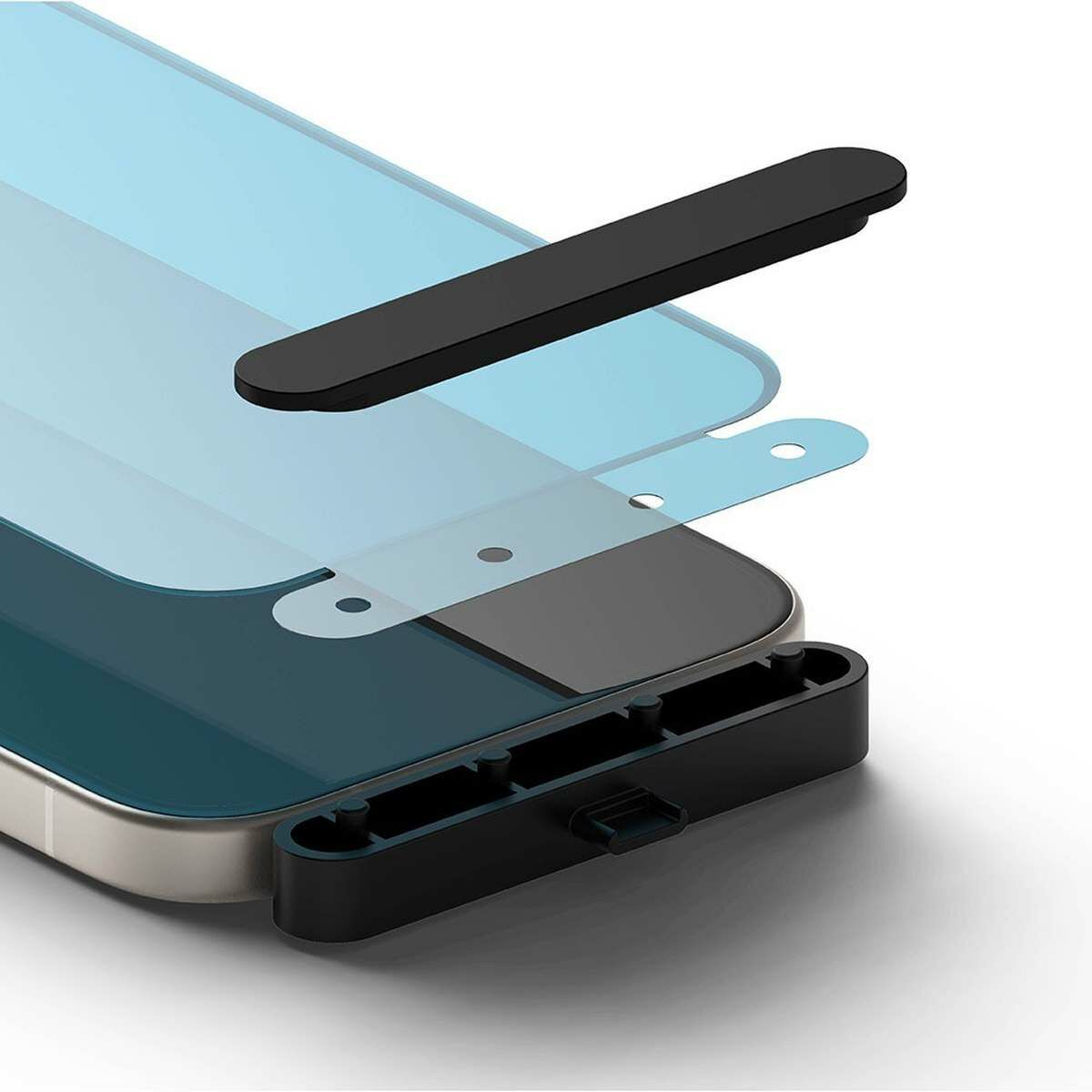 Kép 8/13 - Ringke iPhone 15 Plus Premium edzett kijelzővédő 9H üvegfólia felhelyezési sablonnal