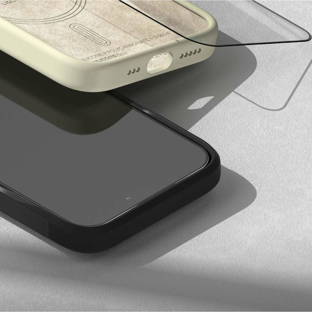 Kép 6/9 - Ringke iPhone 15 Pro Premium edzett kijelzővédő 9H üvegfólia felhelyezési sablonnal