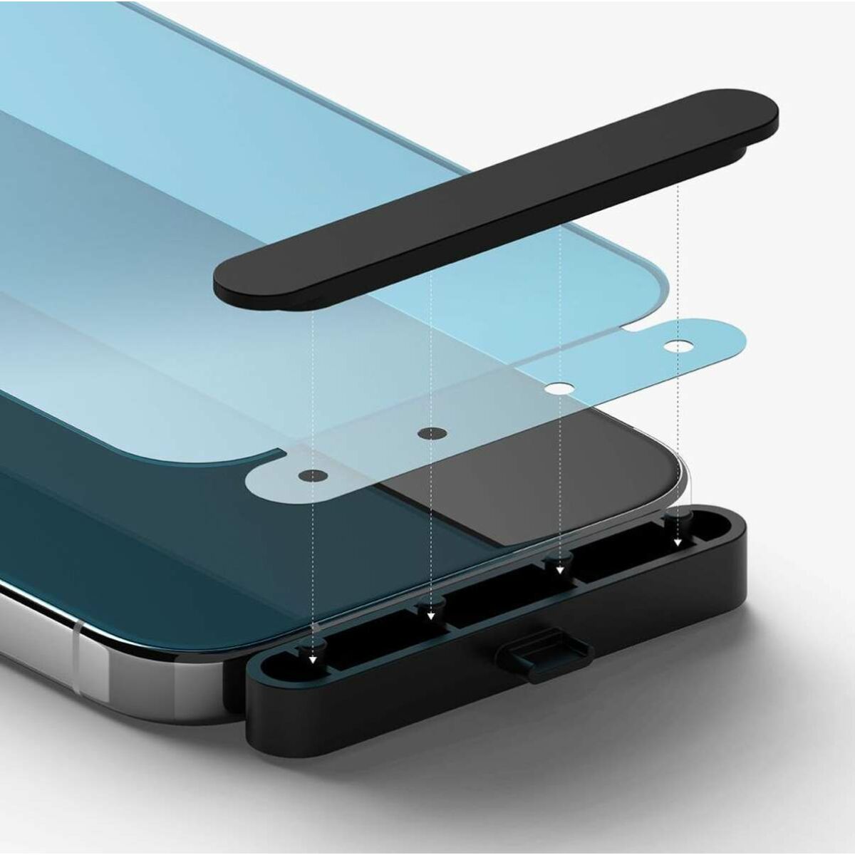 Kép 7/9 - Ringke iPhone 15 Pro Premium edzett kijelzővédő 9H üvegfólia felhelyezési sablonnal