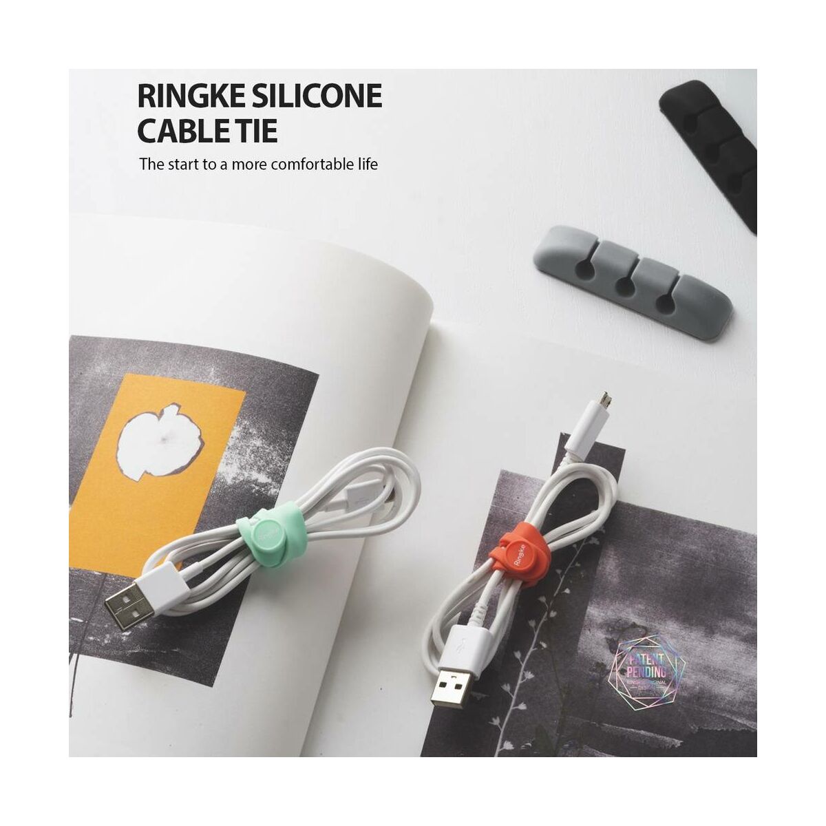 Kép 2/8 - Ringke, Szilikonos kábel rendező, 5 db kábelhez, többféle színben