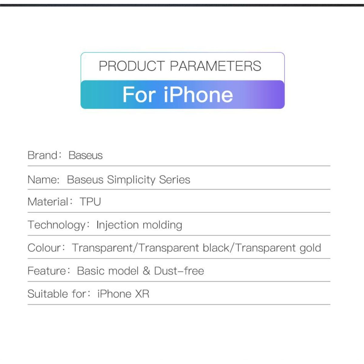 Baseus iPhone XR tok, Simplicity, átlátszó fehér (ARAPIPH61-B02)