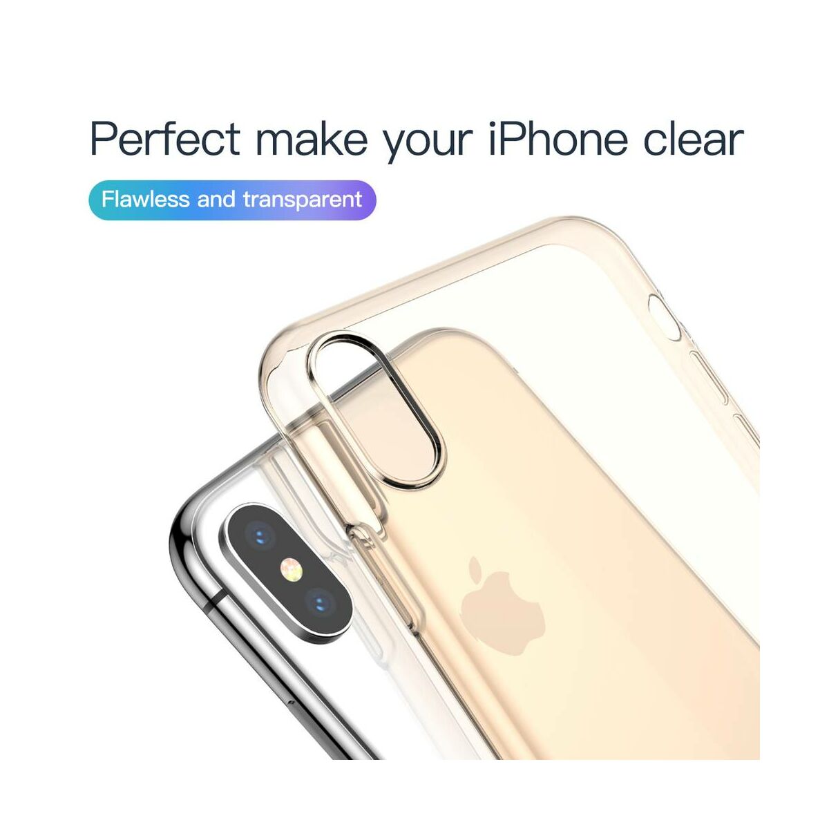 Baseus iPhone XS Max tok, Simplicity series, átlátszó arany (ARAPIPH65-B0V)
