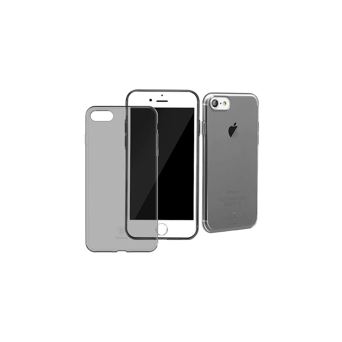 Baseus iPhone 8/7 Plus tok, Simple series, (töltő csatlakozó nyilás lezáróval), átlátszó, fekete (ARAPIPH7P-A01)