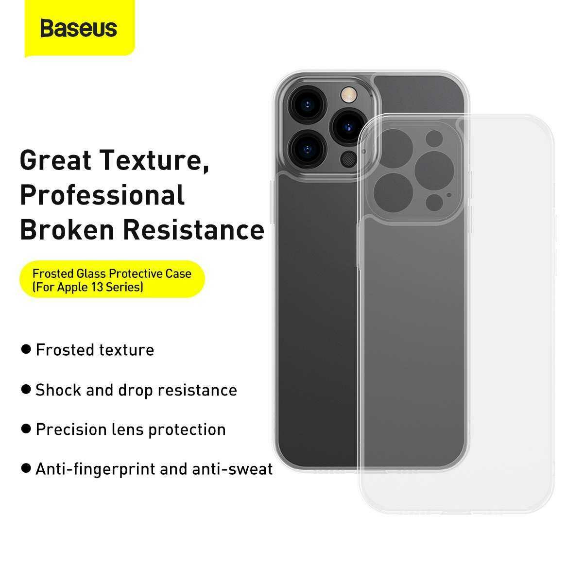 Kép 8/17 - Baseus iPhone 13 Pro tok, Frosted Glass Protective, átlátszó (ARWS000102)