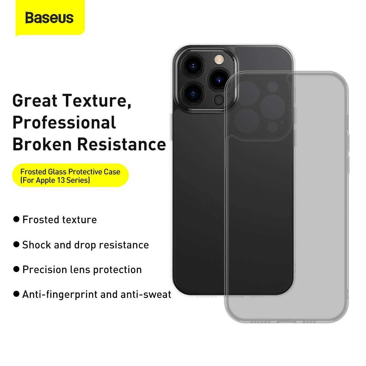 Kép 17/17 - Baseus iPhone 13 Pro Max tok, Frosted Glass Protective, fekete (ARWS000501)