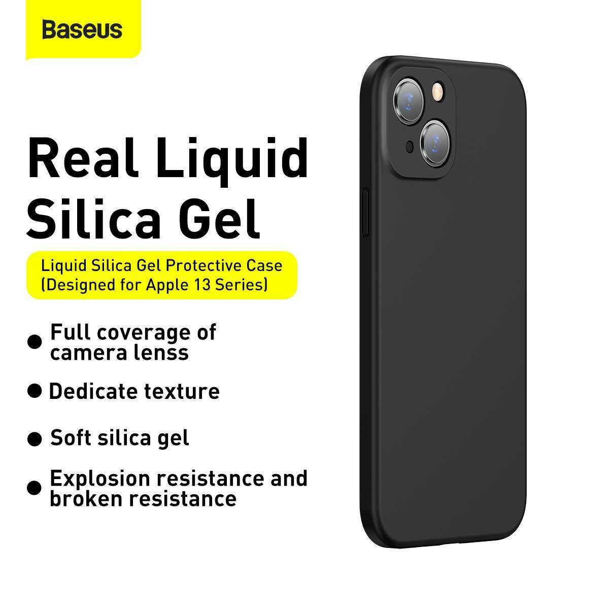 Kép 3/19 - Baseus iPhone 13 tok, Liquid Silica Gel Protective, fekete (ARYT000001)