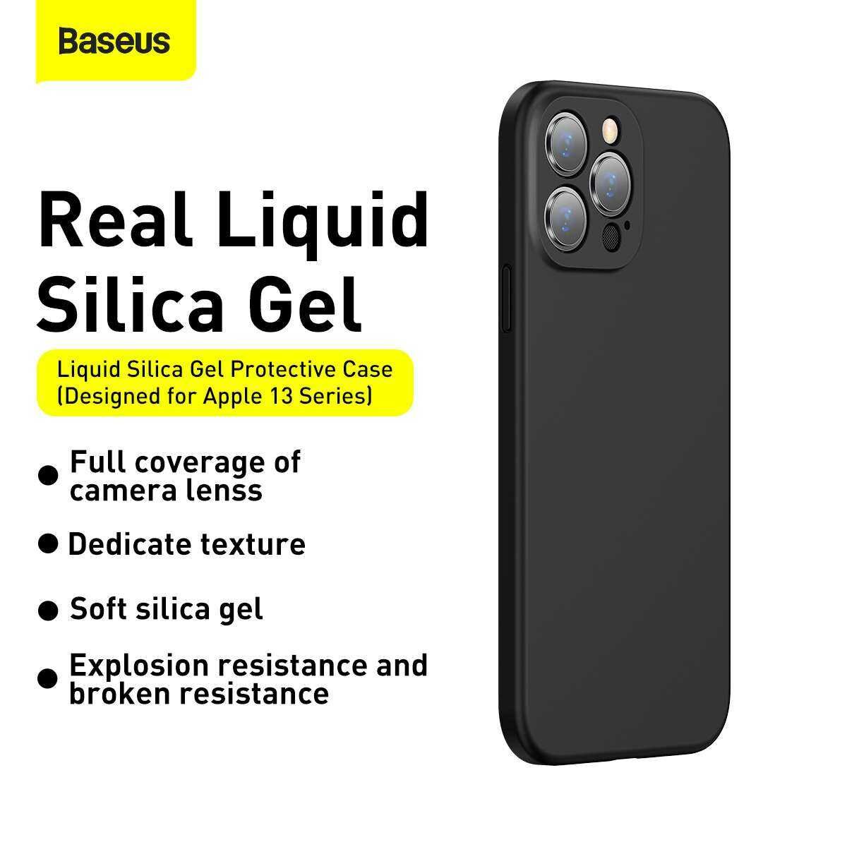 Kép 3/19 - Baseus iPhone 13 Pro tok, Liquid Silica Gel Protective, fekete (ARYT000101)