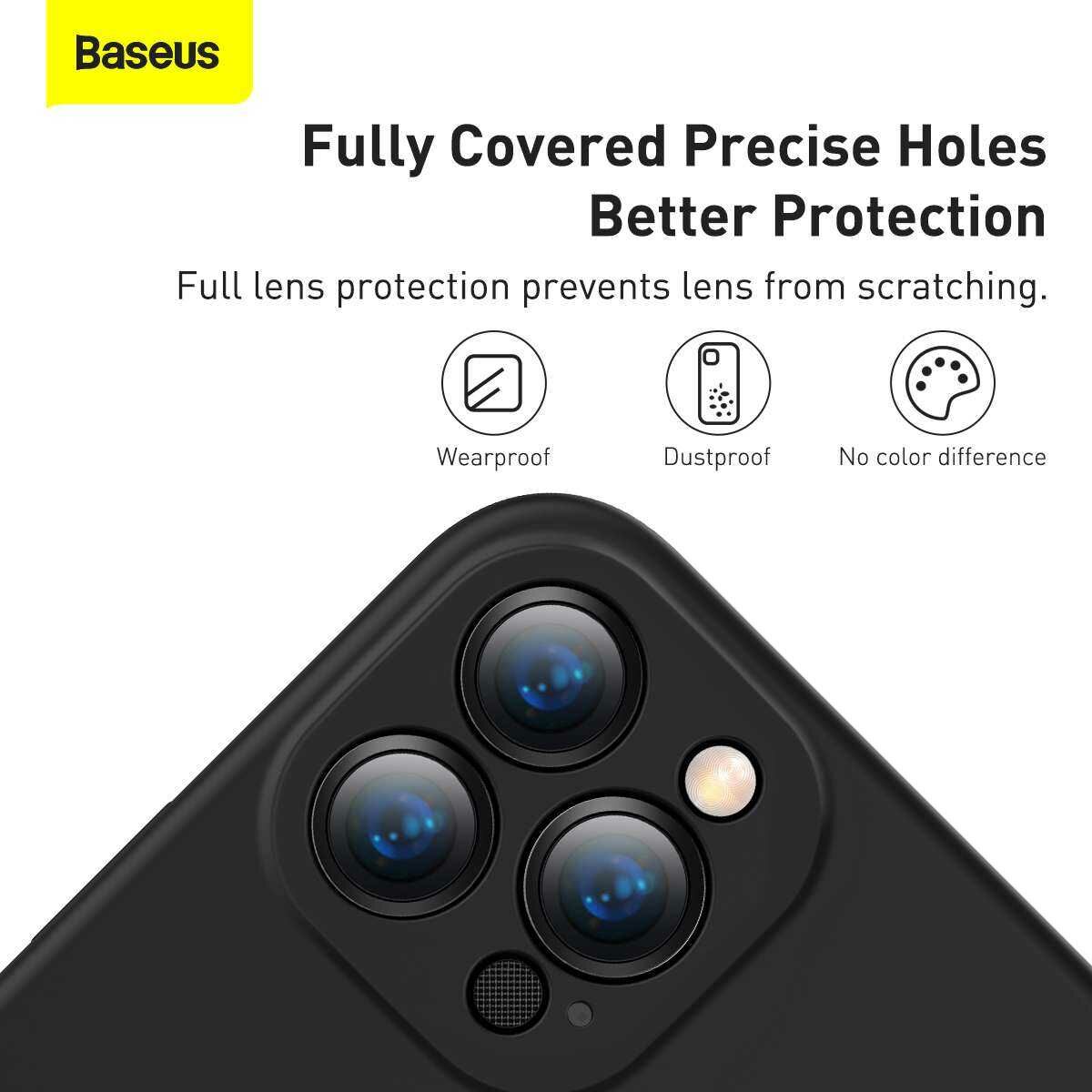 Kép 14/19 - Baseus iPhone 13 Pro tok, Liquid Silica Gel Protective, fekete (ARYT000101)