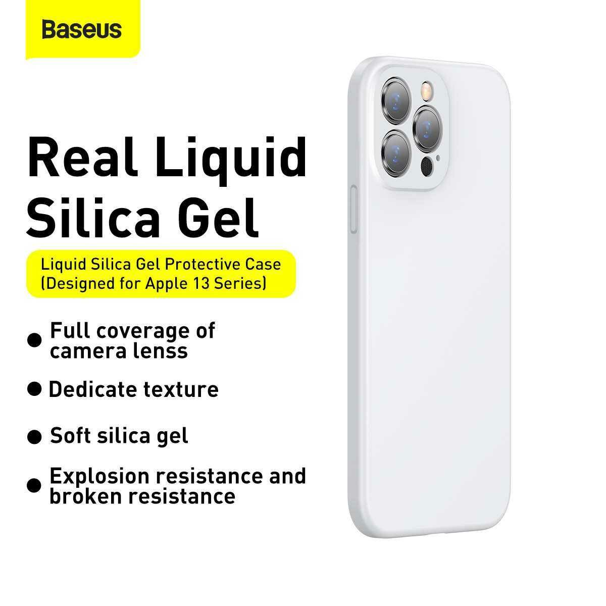 Kép 3/19 - Baseus iPhone 13 Pro tok, Liquid Silica Gel Protective, fehér (ARYT000402)