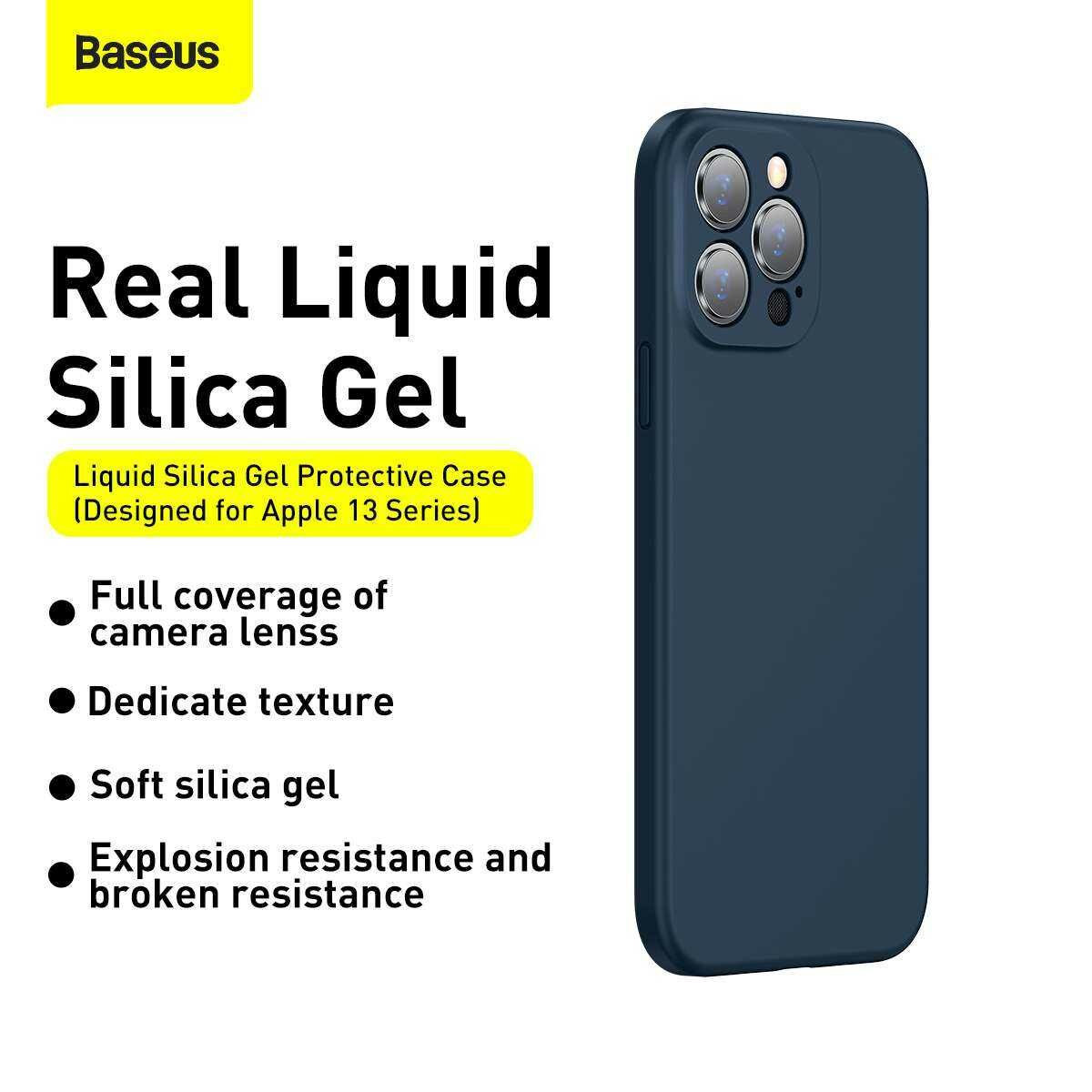 Kép 3/19 - Baseus iPhone 13 Pro tok, Liquid Silica Gel Protective, kék (ARYT000703)