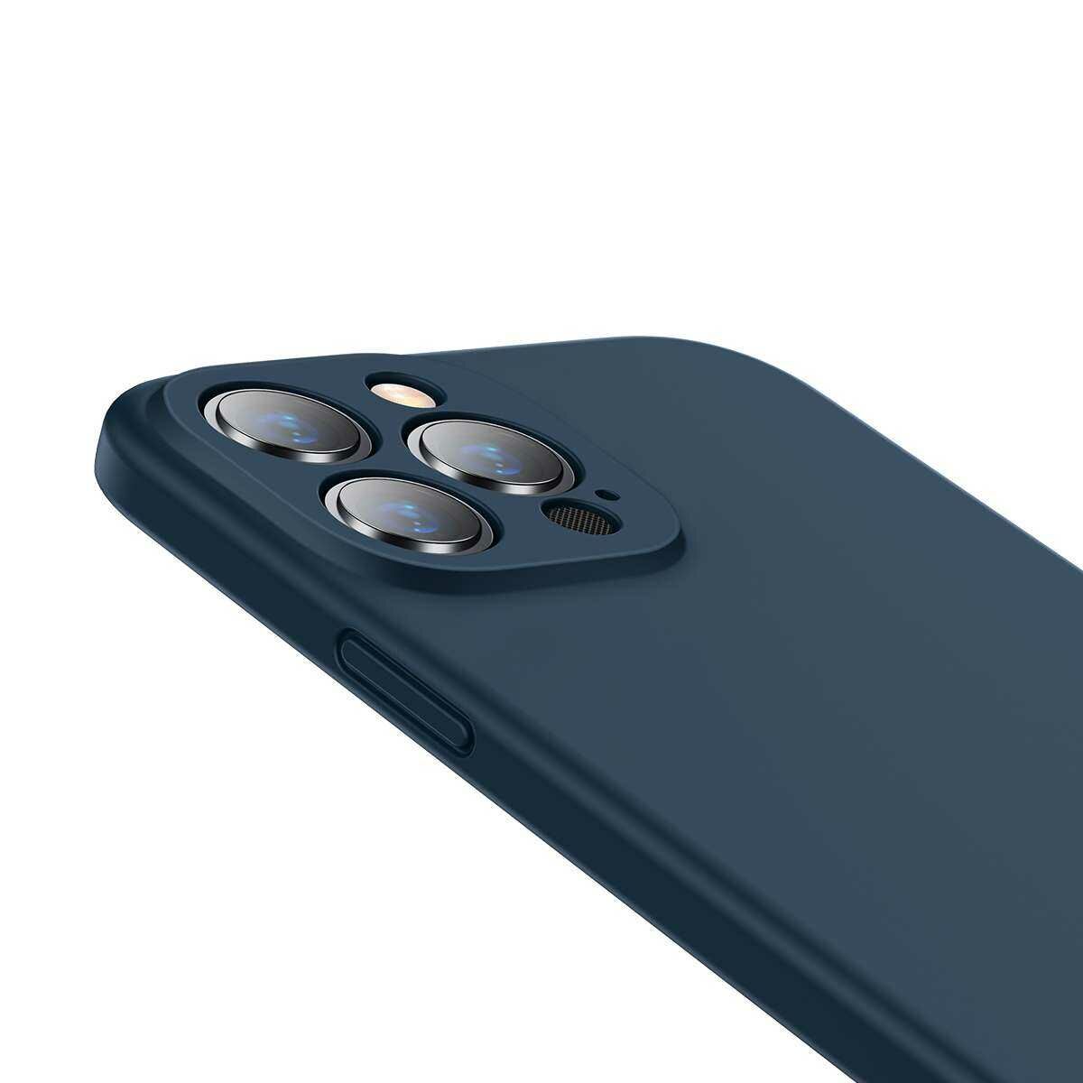 Kép 5/19 - Baseus iPhone 13 Pro tok, Liquid Silica Gel Protective, kék (ARYT000703)