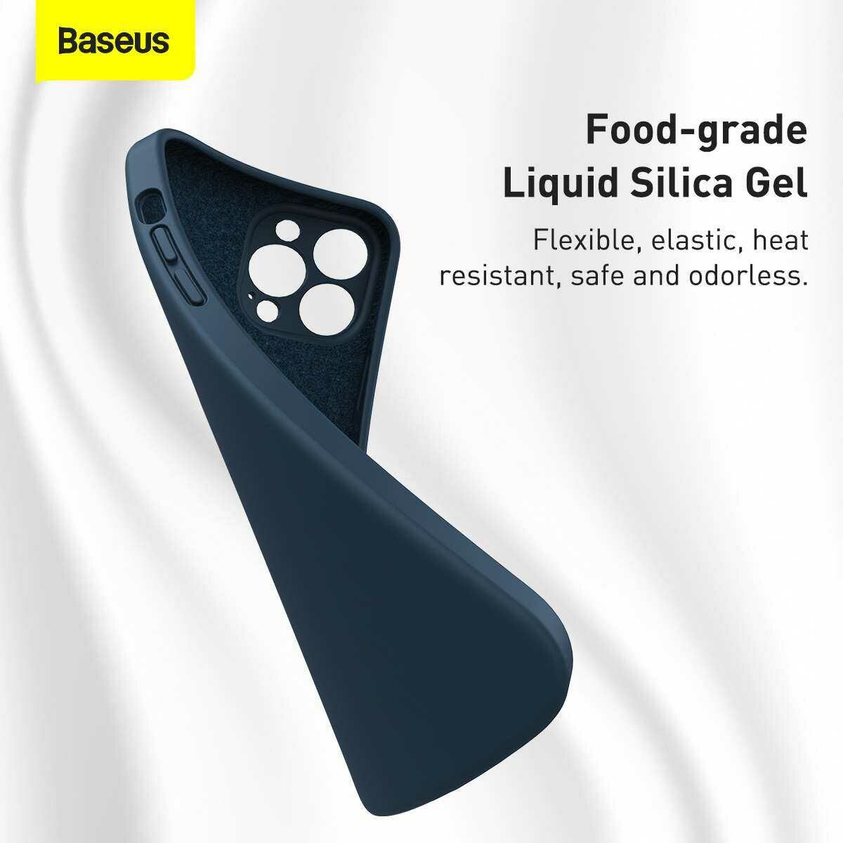 Kép 13/19 - Baseus iPhone 13 Pro tok, Liquid Silica Gel Protective, kék (ARYT000703)