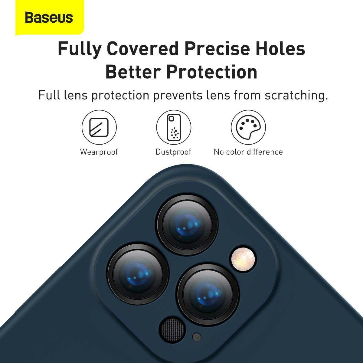 Kép 14/19 - Baseus iPhone 13 Pro tok, Liquid Silica Gel Protective, kék (ARYT000703)