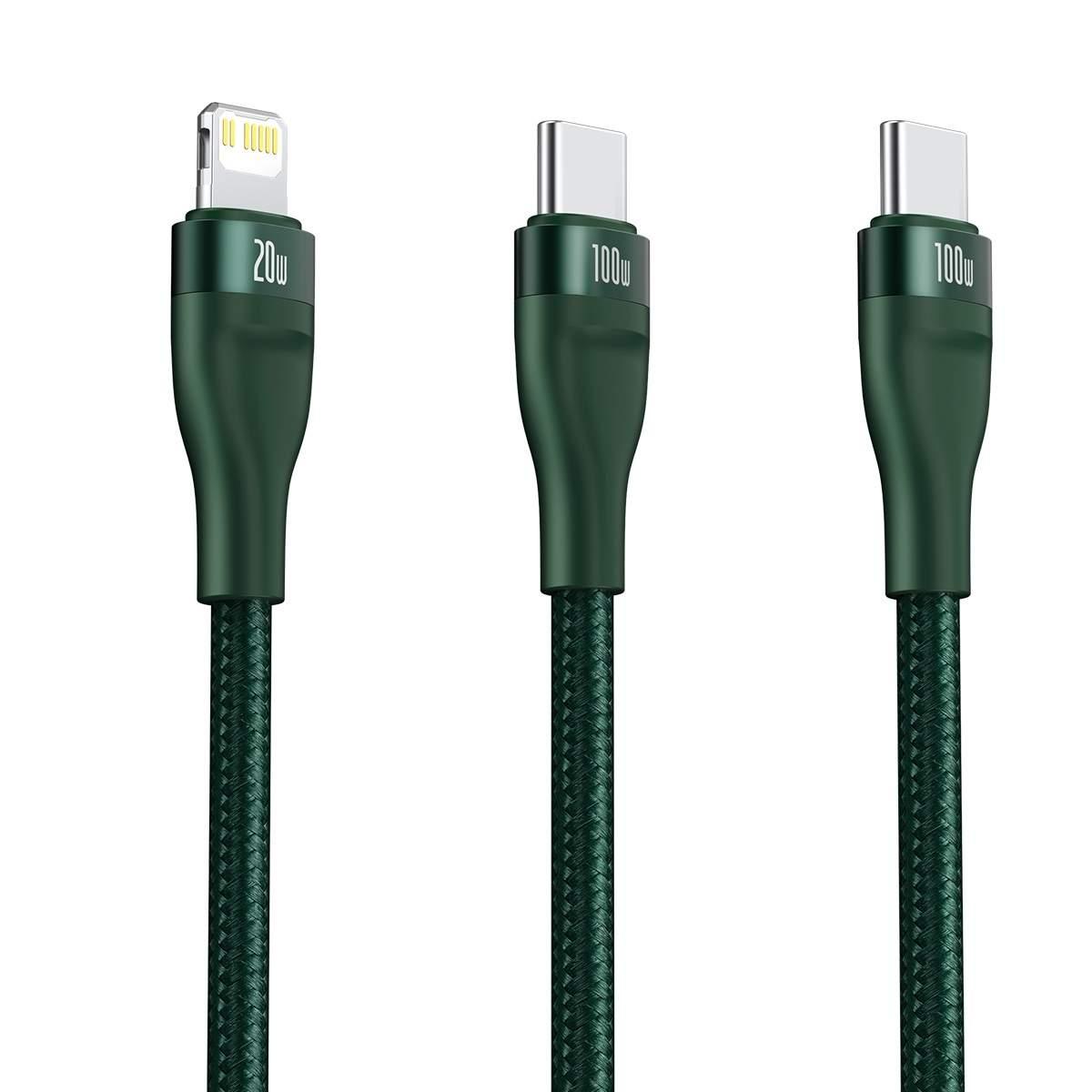 Kép 3/12 - Baseus Type-C - Type-C Kábel Flash Series 2-in-1 Gyors töltés Type-C bemenetről L+C 100W 1.2m, zöld (CA1T2-F06)