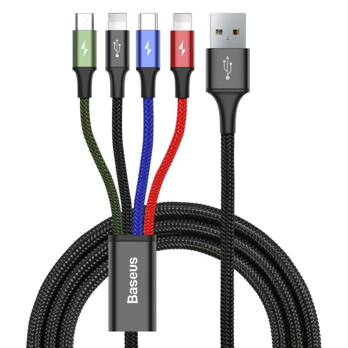 Kép 8/9 - Baseus Univerzális kábel, Fast, 4-in-1 multifunkciós(2 x Fast Lightning + Type-C + micro USB), 3.5A, 1.2m, fekete (CA1T4-A01)