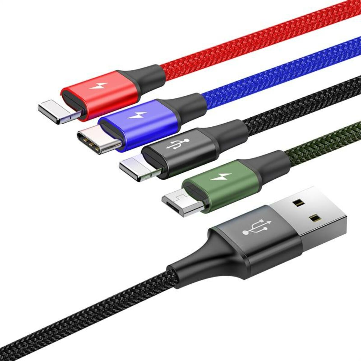 Kép 9/9 - Baseus Univerzális kábel, Fast, 4-in-1 multifunkciós(2 x Fast Lightning + Type-C + micro USB), 3.5A, 1.2m, fekete (CA1T4-A01)