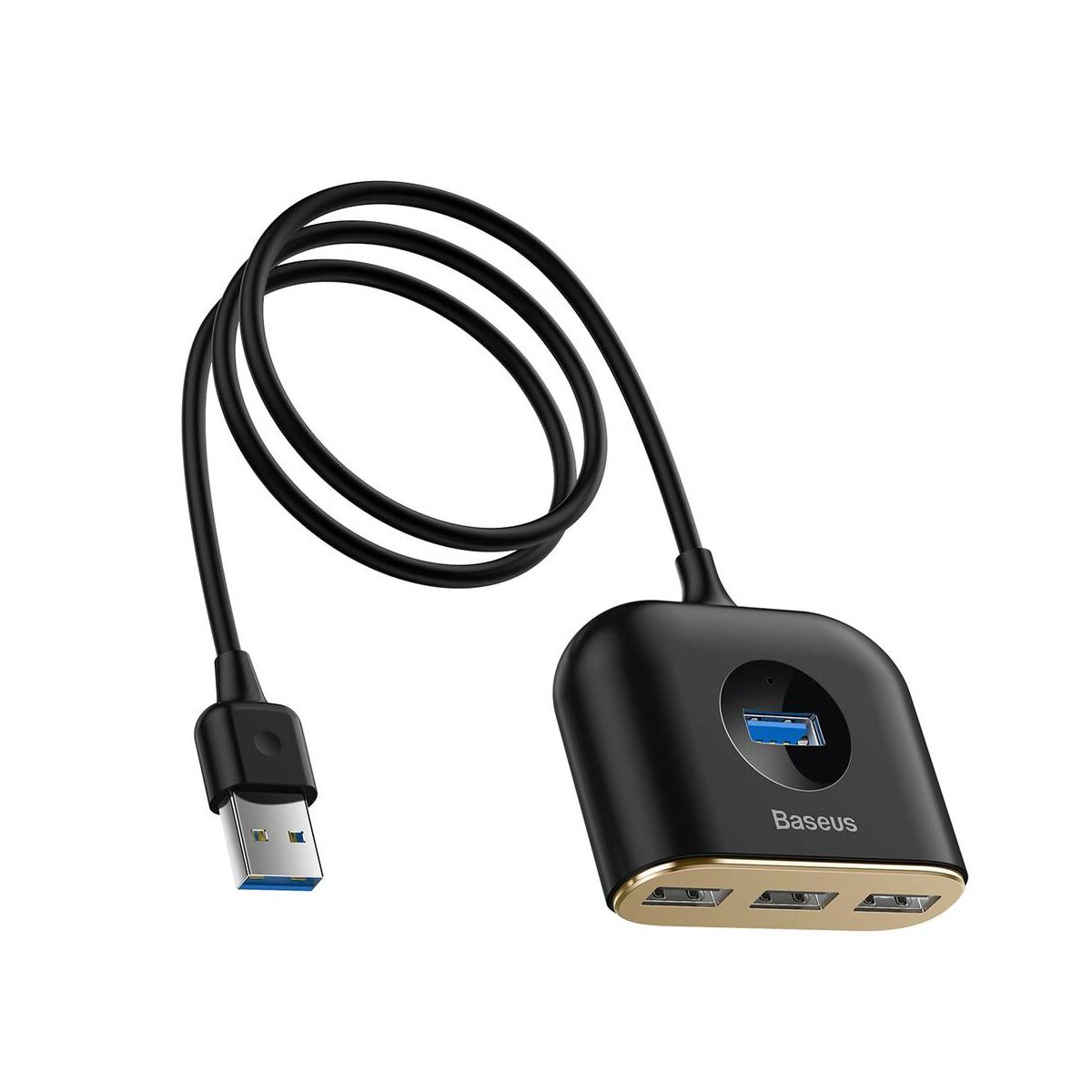 Kép 2/8 - Baseus HUB, Square Round, 4-in-1 USB-A bemenetről USB Adapter USB3.0x1 + USB2.0x3 1m, fekete (CAHUB-AY01)