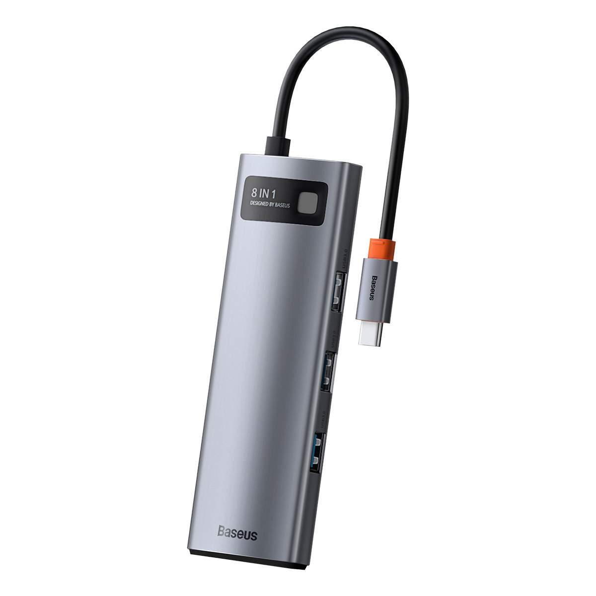 Kép 3/14 - Baseus HUB Metal Gleam Series 8-in-1 Multifunkciós (Type-C bemenetről PD/4K HD/USB3.0) Dokkoló, szürke (CAHUB-CV0G)