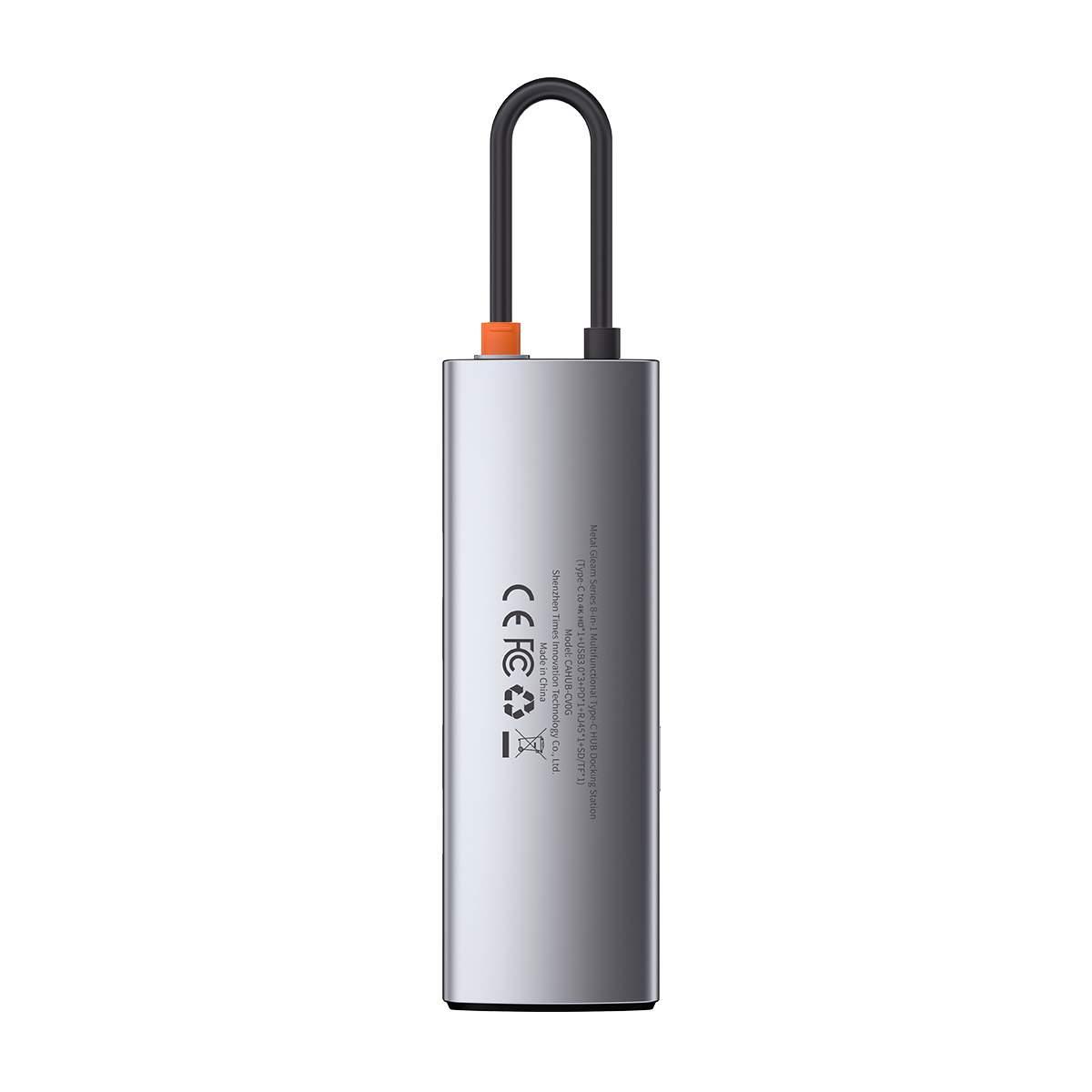 Kép 4/14 - Baseus HUB Metal Gleam Series 8-in-1 Multifunkciós (Type-C bemenetről PD/4K HD/USB3.0) Dokkoló, szürke (CAHUB-CV0G)