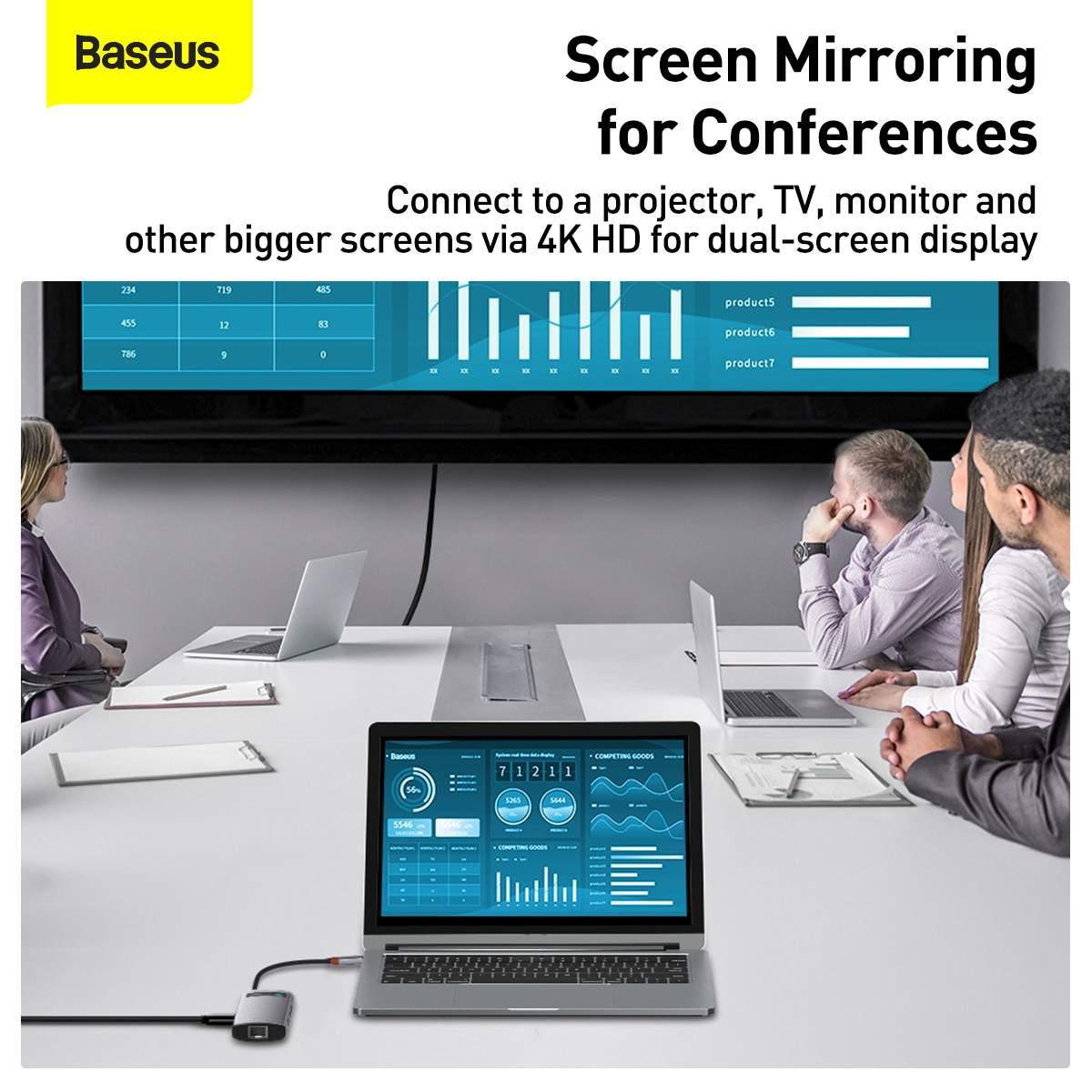 Kép 8/14 - Baseus HUB Metal Gleam Series 8-in-1 Multifunkciós (Type-C bemenetről PD/4K HD/USB3.0) Dokkoló, szürke (CAHUB-CV0G)