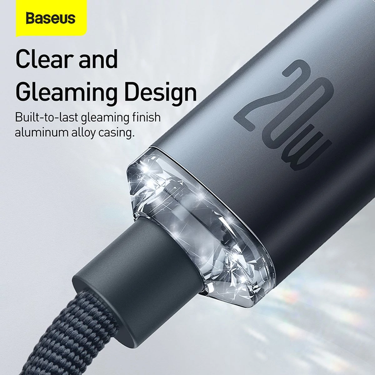 Kép 12/16 - Baseus Type-C - Lightning kábel, Crystal Shine Series gyors töltés, adatkábel 20W, 2m, fekete (CAJY0