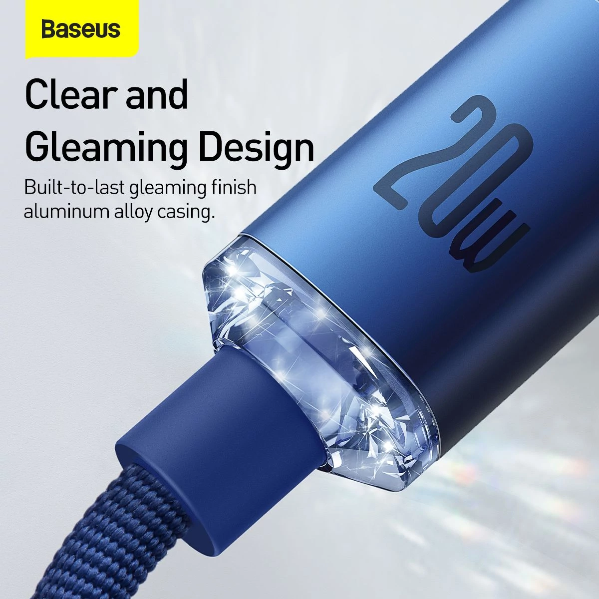 Kép 12/16 - Baseus Type-C - Lightning kábel, Crystal Shine Series gyors töltés, adatkábel 20W, 2m, kék (CAJY0003