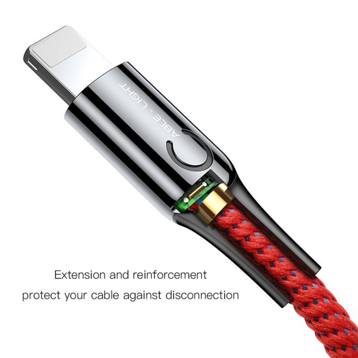 Baseus Lightning kábel, C-shaped intelligens töltés lekapcsolás, LED-visszajelzős adatkábel, 2.4A, 1m, piros (CALCD-09)