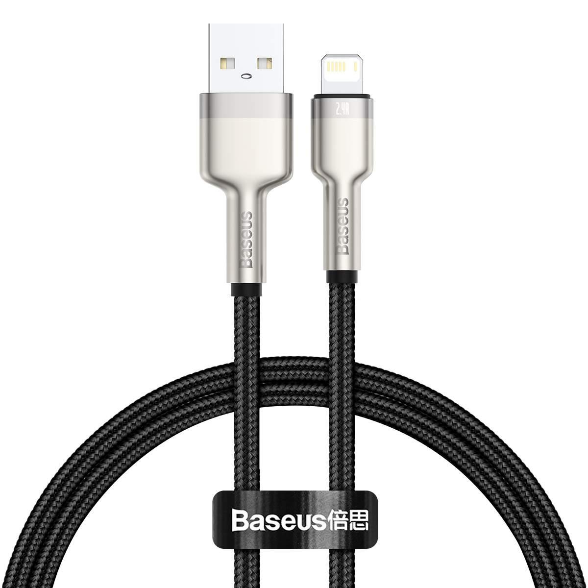 Kép 2/13 - Baseus Lightning kábel, Cafule Series Metal adatkábel, 2.4A, 0.25m, fekete (CALJK-01)