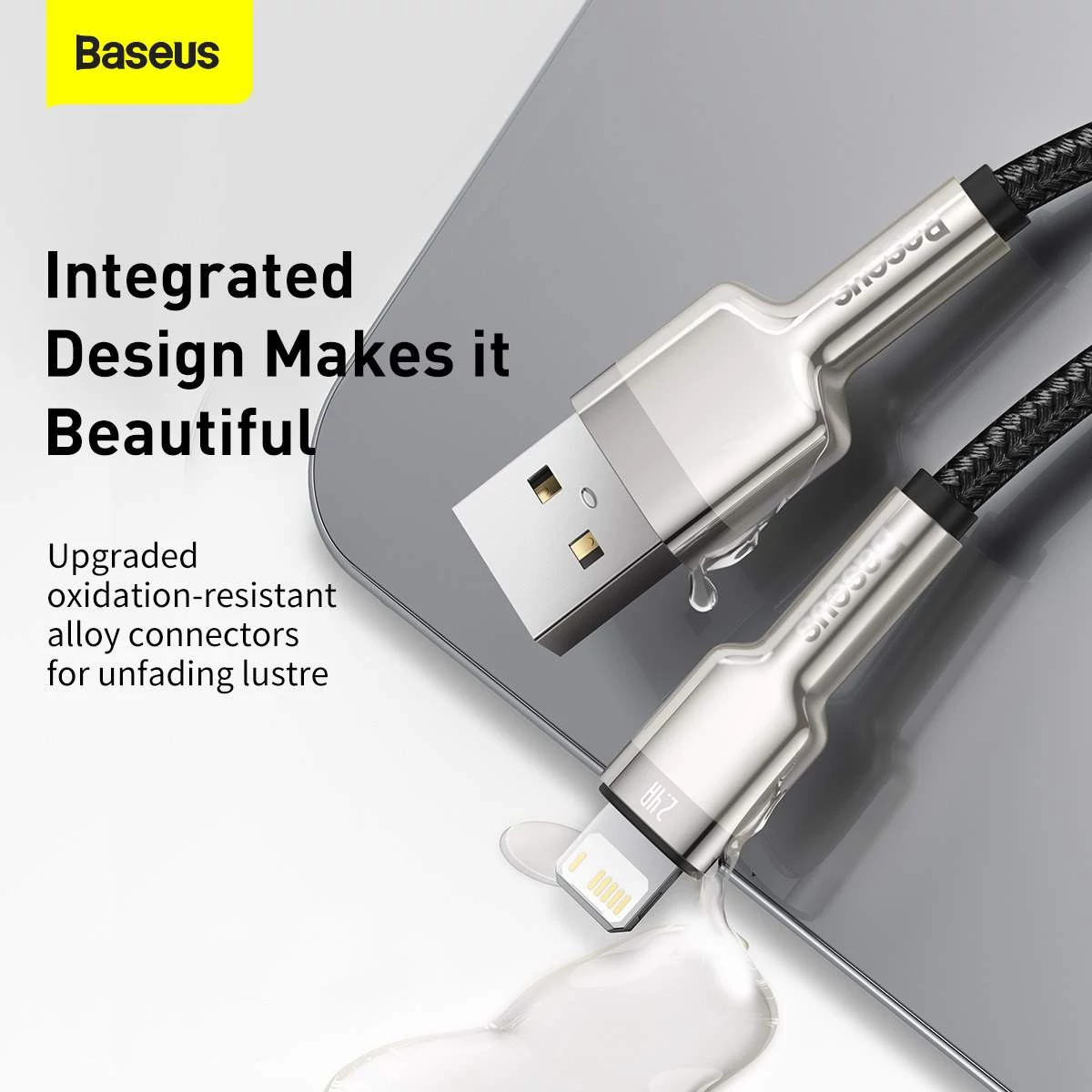 Kép 8/13 - Baseus USB - Lightning kábel, Cafule Series Metal adatkábel, 2.4A, 0.25m, fekete (CALJK-01)