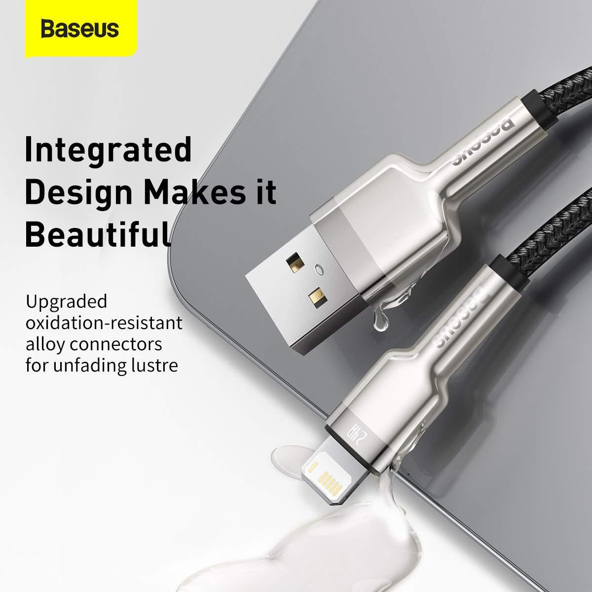 Kép 8/13 - Baseus Lightning kábel, Cafule Series Metal adatkábel, 2.4A, 0.25m, fekete (CALJK-01)
