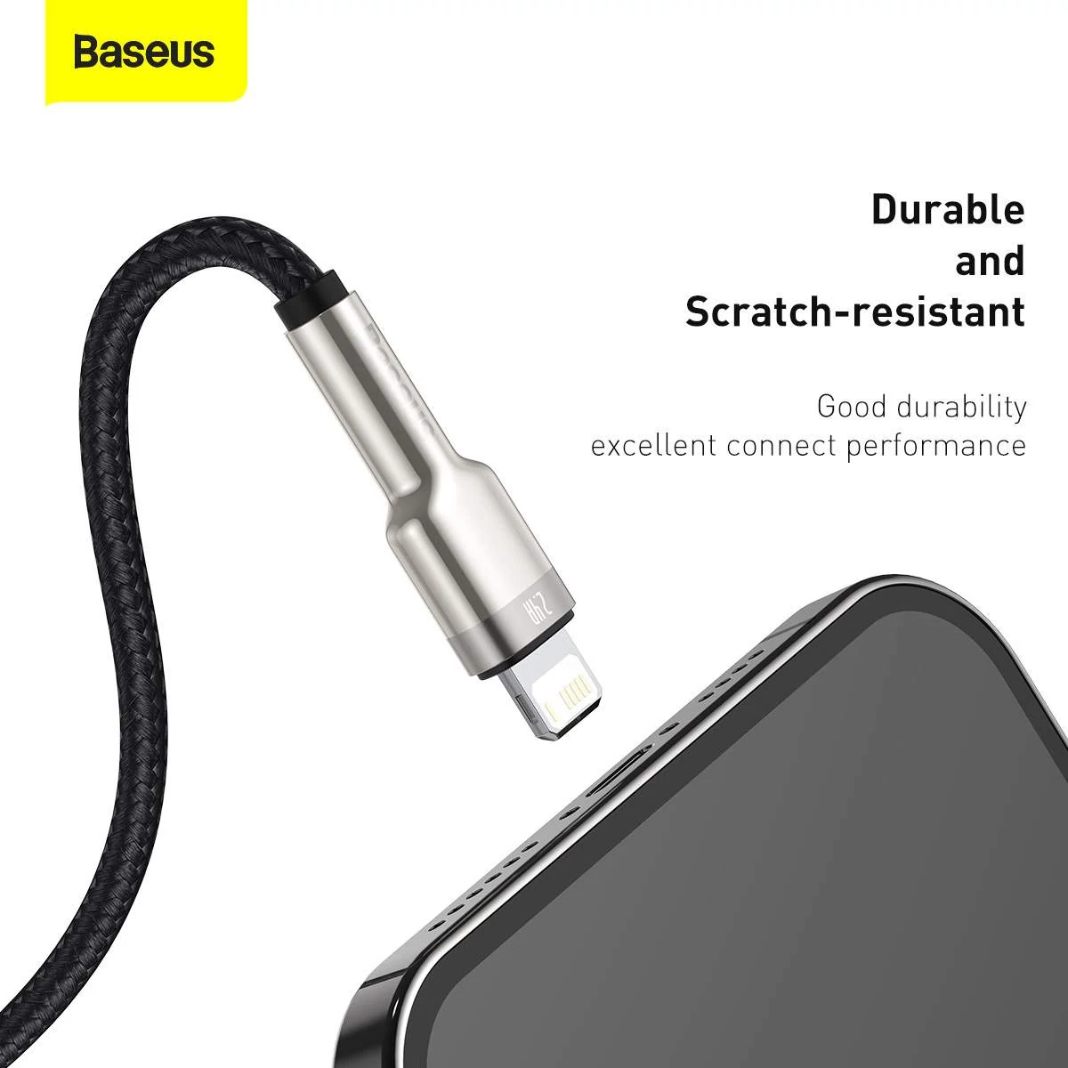 Kép 12/13 - Baseus USB - Lightning kábel, Cafule Series Metal adatkábel, 2.4A, 0.25m, fekete (CALJK-01)