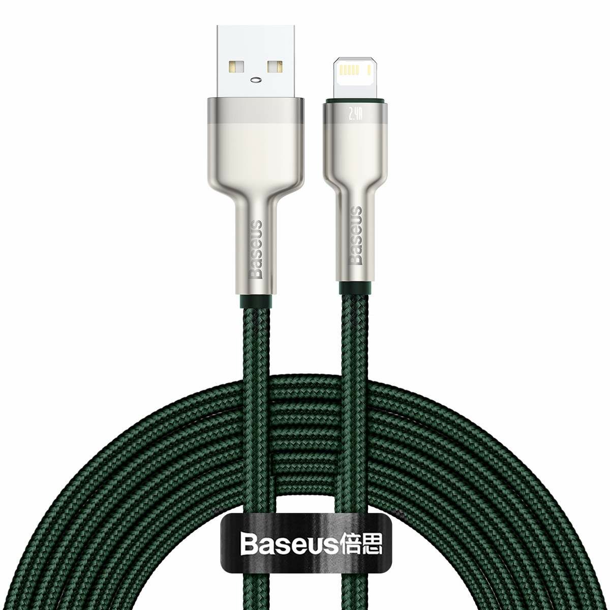 Kép 2/13 - Baseus Lightning kábel, Cafule Series Metal adatkábel, 2.4A, 2m, zöld (CALJK-B06)