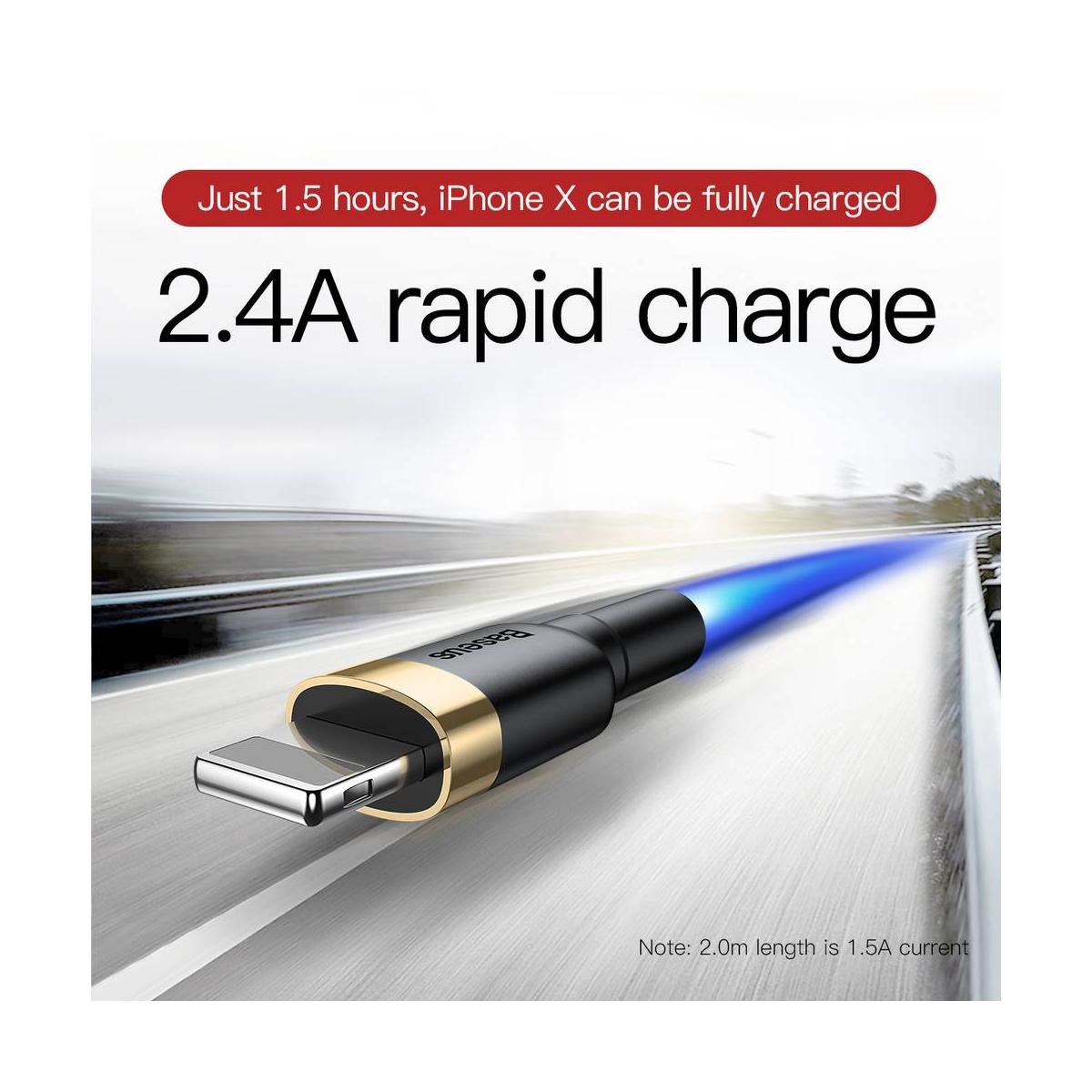 Kép 6/15 - Baseus Lightning kábel, Cafule 1.5A, 2m, arany/fekete (CALKLF-CV1)