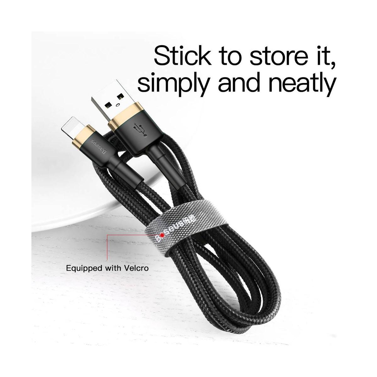 Kép 7/15 - Baseus Lightning kábel, Cafule 1.5A, 2m, arany/fekete (CALKLF-CV1)
