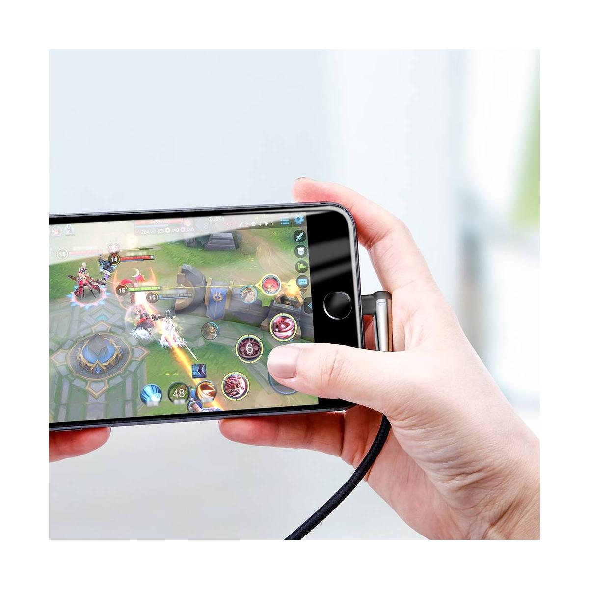 Kép 9/9 - Baseus Lightning kábel, Sharp-bird Mobile Game, L-alakú csatlakozó, 2.4A, 1m, fekete (CALMVP-D01)