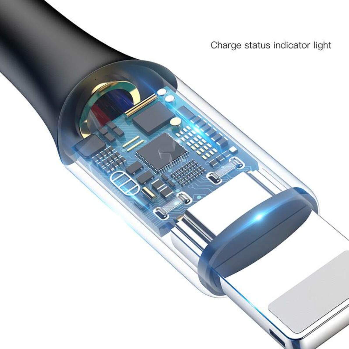 Kép 5/8 - Baseus Lightning kábel, X-Light, X-formájú töltés/státusz-jelző LED, 2.4A, 0.5m, fekete (CALXD-A01)