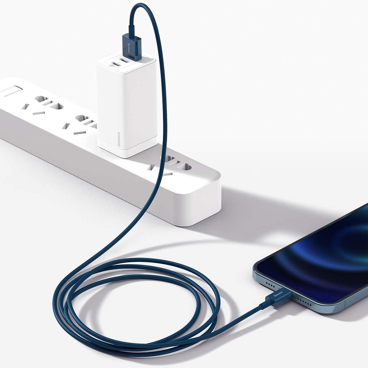 Kép 10/12 - Baseus Lightning Superior Series kábel, Gyors töltés, Adatkábel 2.4A, 2m, kék (CALYS-C03)