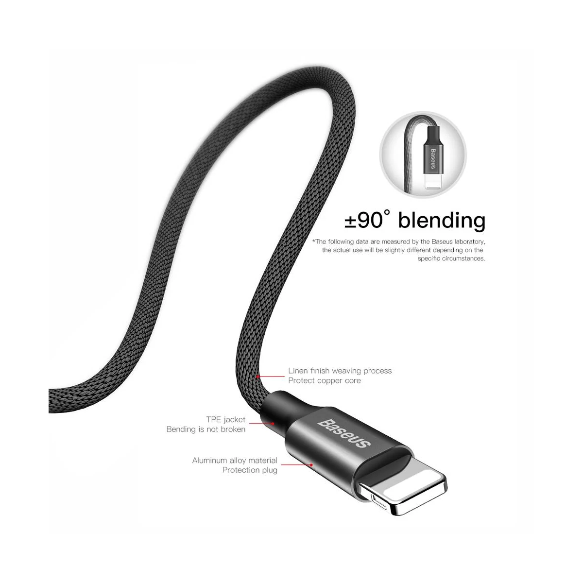Kép 7/11 - Baseus USB - Lightning kábel, Yiven 1.5A, 3m, fekete (CALYW-C01)