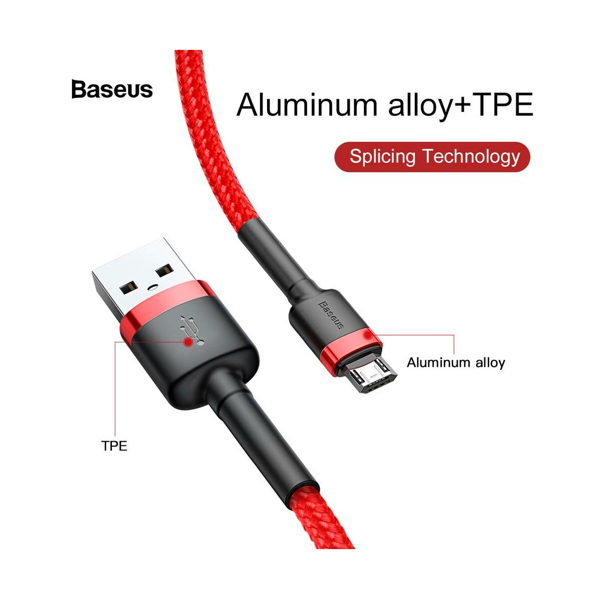 Kép 3/9 - Baseus Micro USB kábel, Cafule 1.5A, 2m, piros/piros (CAMKLF-C09)