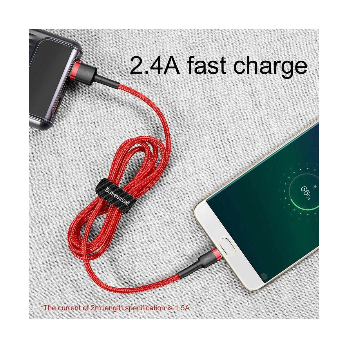 Kép 6/9 - Baseus Micro USB kábel, Cafule 1.5A, 2m, piros/piros (CAMKLF-C09)