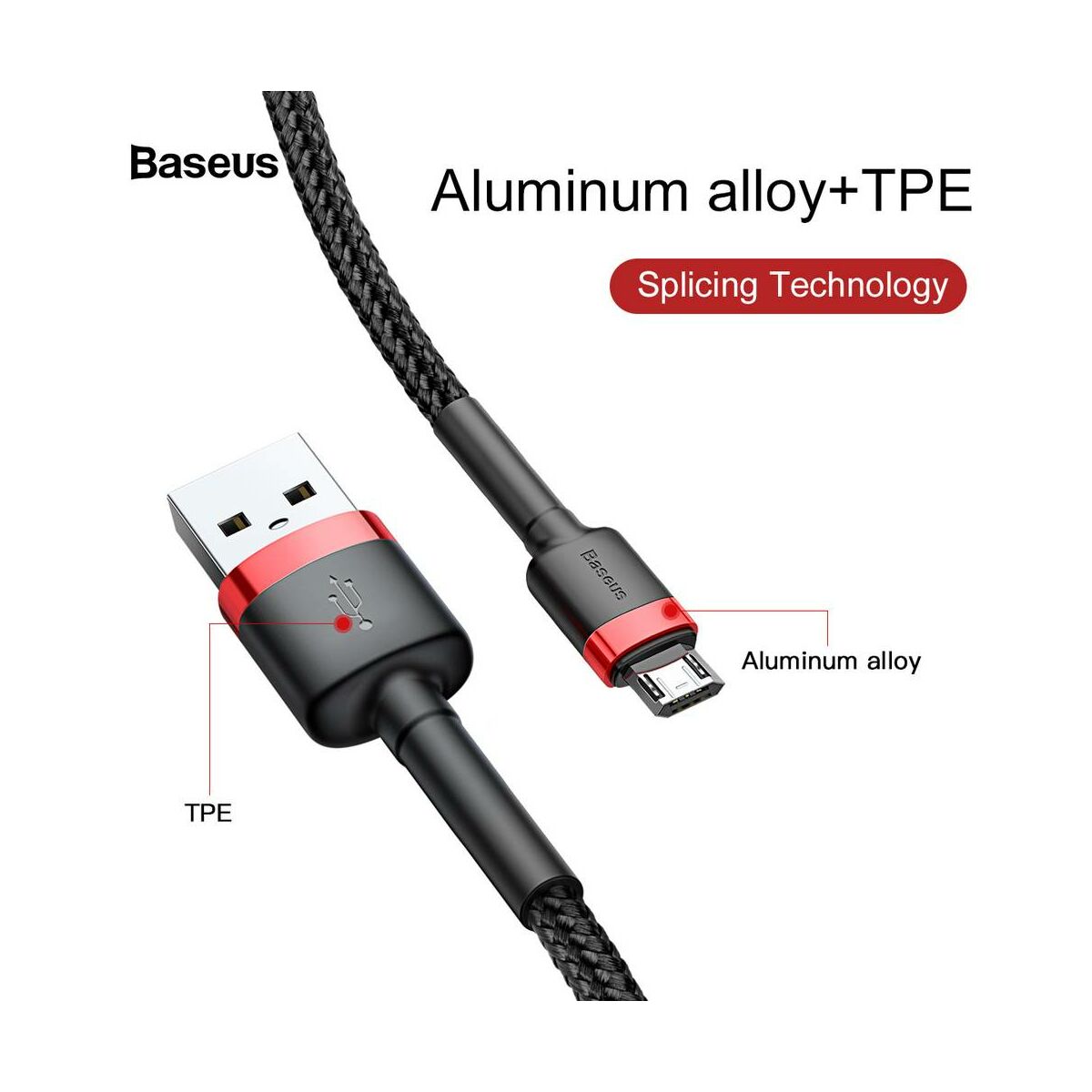 Kép 4/8 - Baseus Micro USB kábel, Cafule 1.5A, 2m, piros/fekete (CAMKLF-C91)
