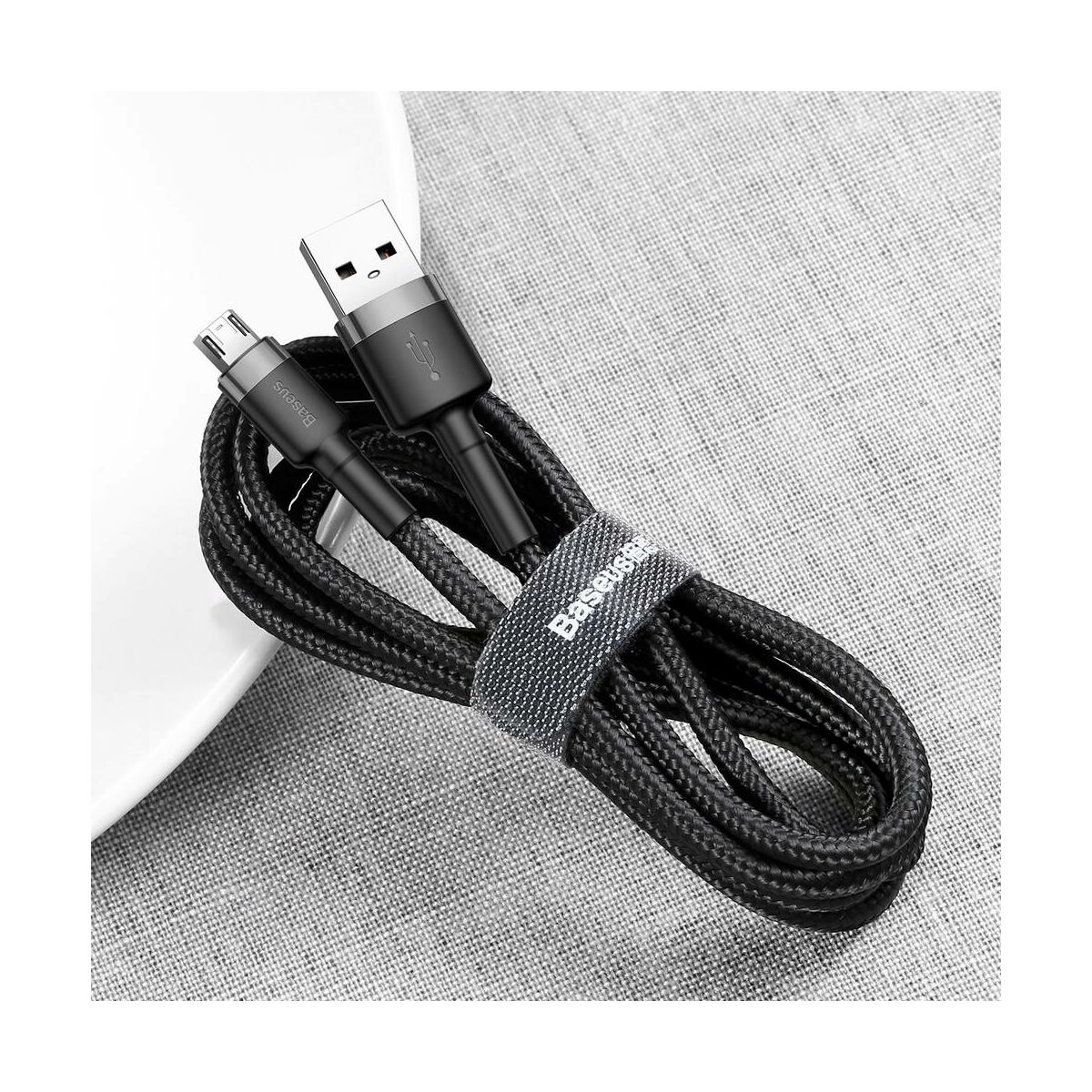 Kép 18/19 - Baseus Micro USB Cafule kábel, 2A, 3m, szürke/fekete (CAMKLF-HG1)